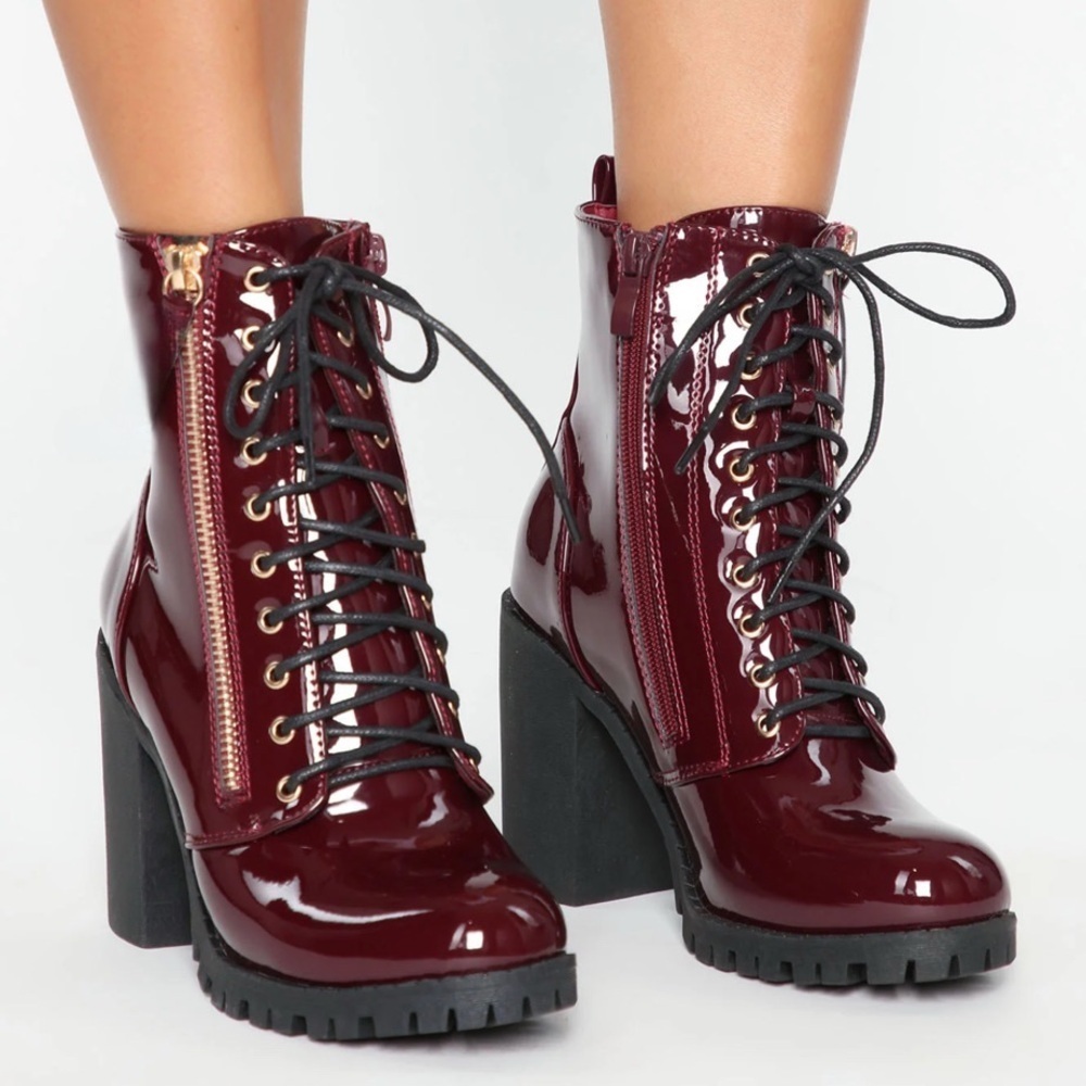 Burgundy Combat Boots